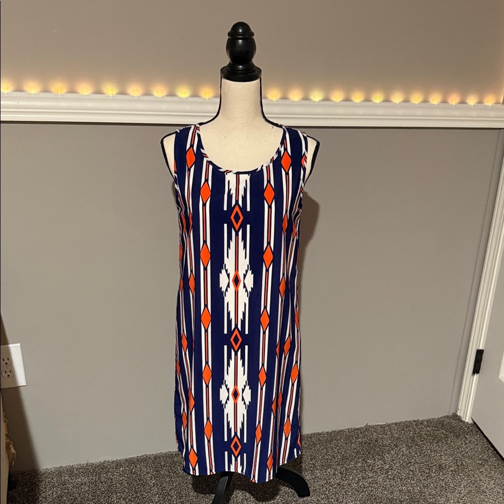 Peach Love California Sleeveless Dress - Navy and Orange